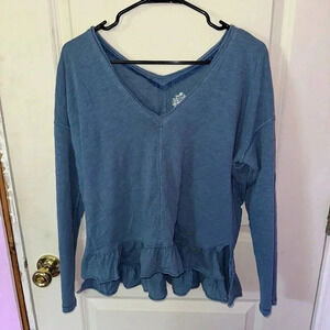 Anthropologie Pilcro Wedge Poncho Tee Gravel Blue Double V-Neck 100% Cotton Sz S